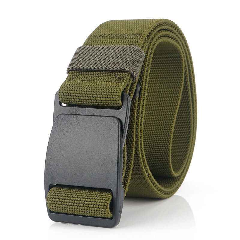 Cinturón de nailon para hombre, hebilla no metálica con cabeza de plástico, antialérgico, cinturón de seguridad, cinturón elástico con hebilla a presión: Verde militar