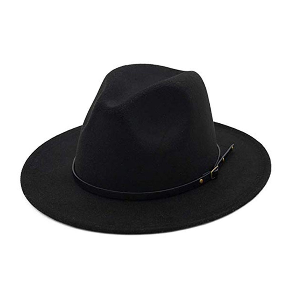Jahrgang Einfarbig Filz Breite Krempe Bowler Fedora Hütte Winter Diskette Frauen Kappe Jazz gorra Europäischen Amerikanischen Runde Kappen Bowler hüte: Schwarz
