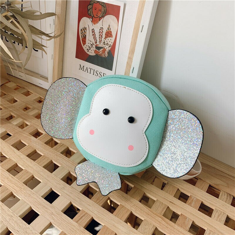 Girls Cute Animal Monkey Shoulder Bag Child Round Messenger Crossbody Handbag Baby Kids Cartoon Mini Coin Purse: Green