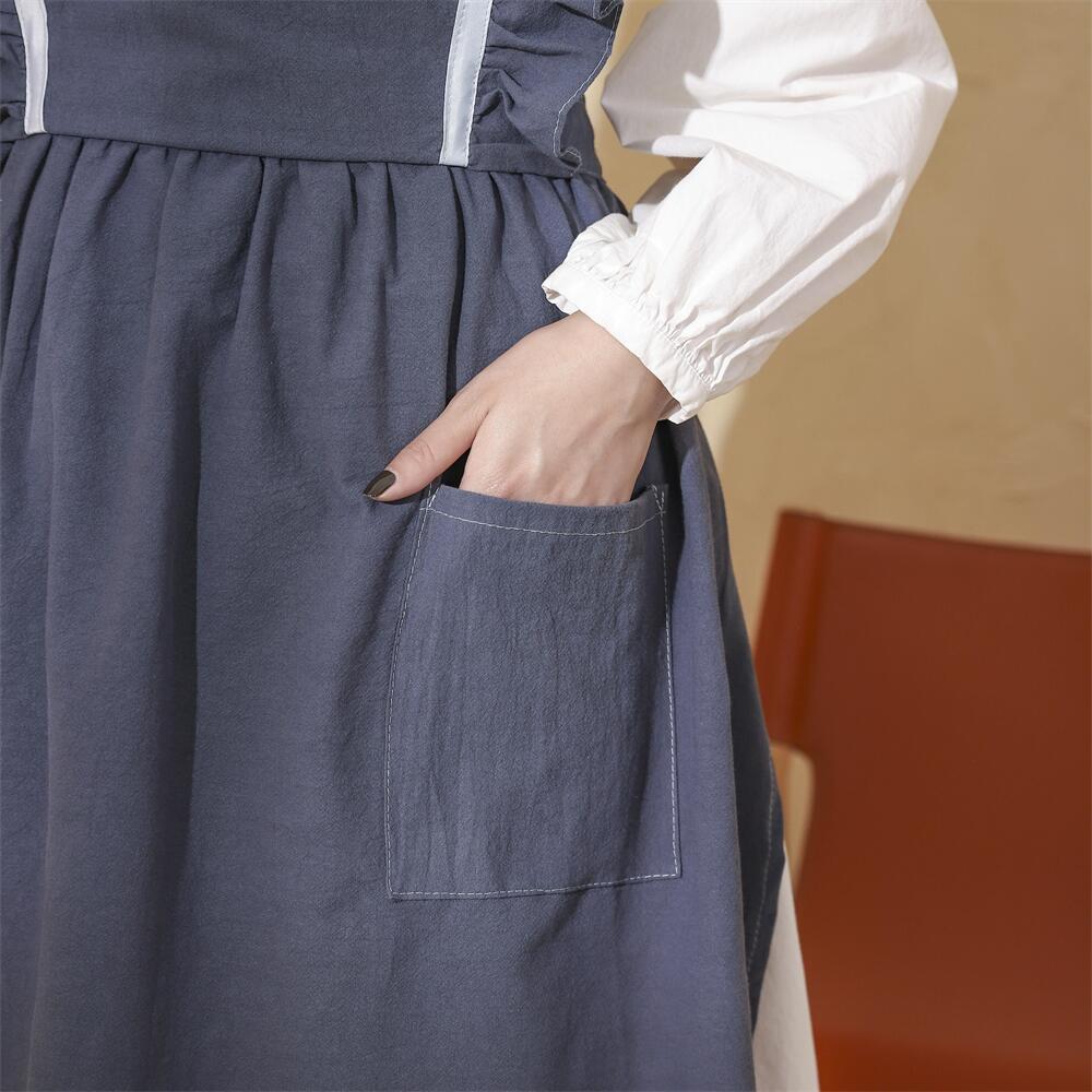 Washed Cotton Linen Kitchen Apron For Cooking Baking Flower Shop Ruffles Work Clean Apron for Woman Uniform Lady Dress