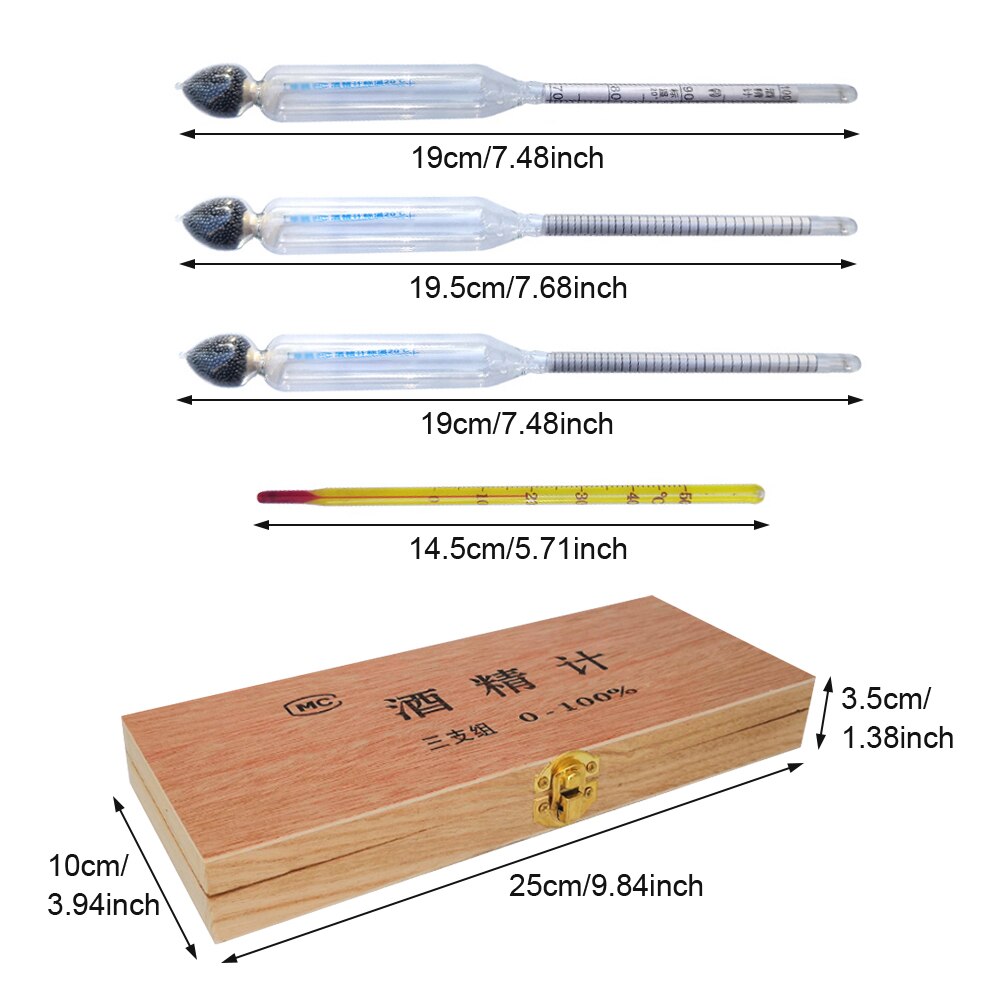 Meten Nauwkeurige Alcohol Hydrometer Set Wijn Bier 100Ml Cilinder Whisky Met Houten Box Tester Geest Liquor Home Brew