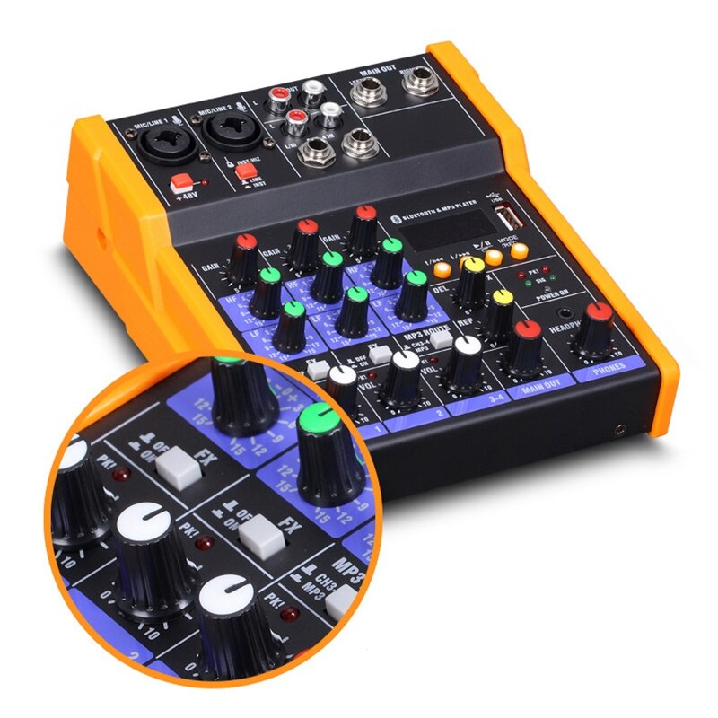 4 Channel Bluetooth o USB Mixer Console Sound Card,USB Powered and Output, for Karaoke Music Production
