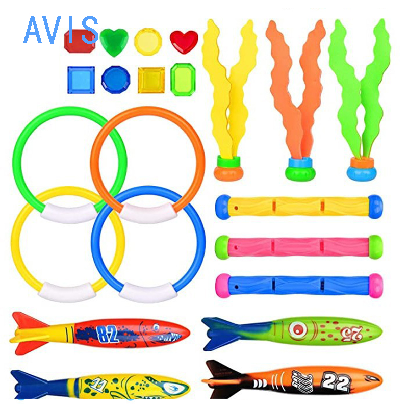 Diving Pool Toys Set Children Underwater Toy Swimming Pool Throwing Toy Funny Swimming Game Diving Rings Fish Toys 22 Pcs/Set