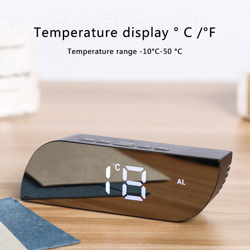 Digital Mirror Clock LED Night Lights Temperature Snooze Function Alarm Clocks USB Table Desk Clock Home Decor Battery Use
