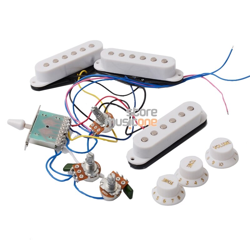 Electric Guitar Pickup Wiring Harness Prewired 5-way Switch 2T1V SSS Pickup for ST Electric Guitar Black-White: White