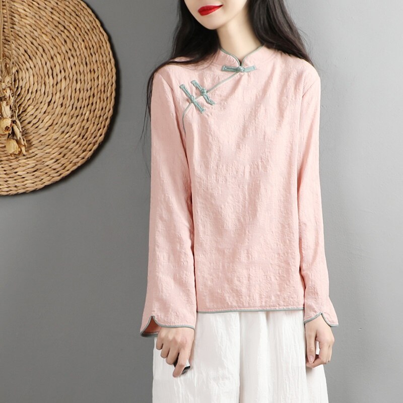 Traditional Chinese Style Clothing Women Blouse Shirt Tops For Women Mandarin Collar Oriental Linen Female Cheongsam Top FF2945