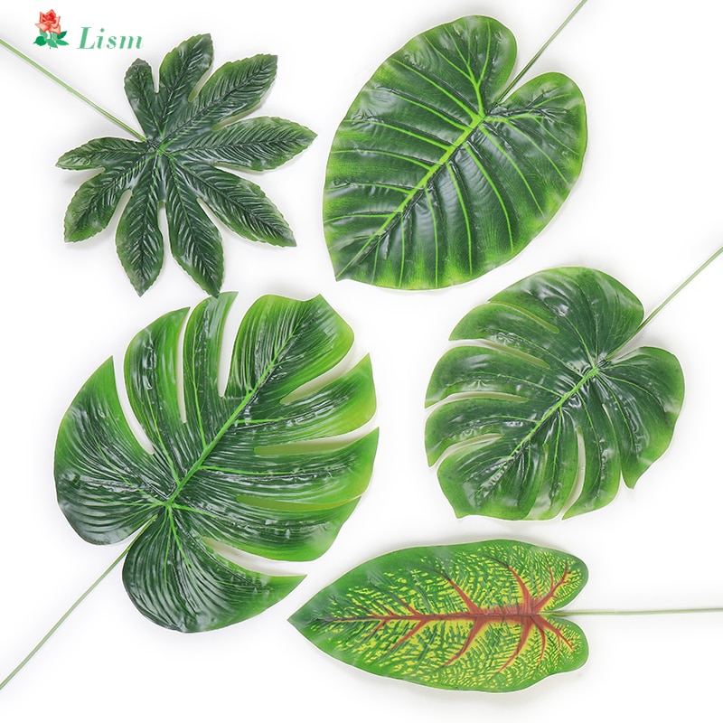 Artificial Monstera Plants 2Pcs Plastic Palm Tree Leaves Home Garden Decoration Accessories Photography Decorative Pot Leaf