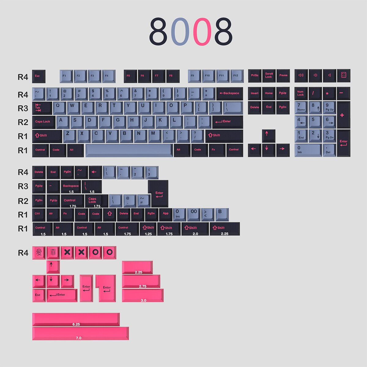 171 Keys DOUBLE SHOT Cherry Profile GMK Olivia/8008/Merlin/Arctic Keycap For GMMK pro NJ68 Mechanical Gaming Keyboard: 8008 Keycap