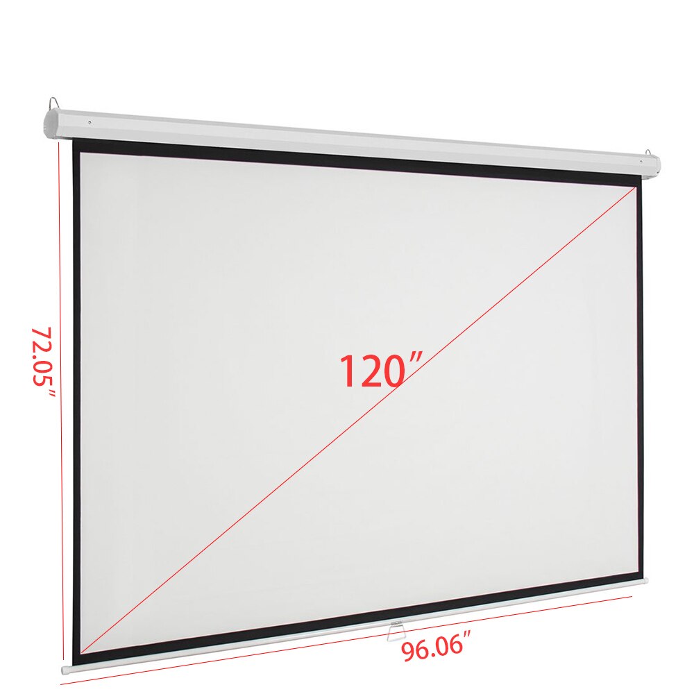 Manual Pull Down Projector Screen 120 inch 4:3 HD Widescreen Retractable Auto-Locking Portable Projection Screen
