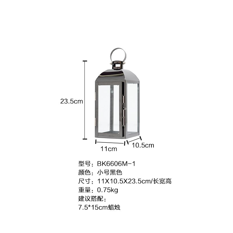 Glas jern lysestage metal vind lampe vindtæt lysestager gulv lys lanterne bryllup kandelaber portavelas dekoration: 11 x 10.5 x 23.5 cm 8