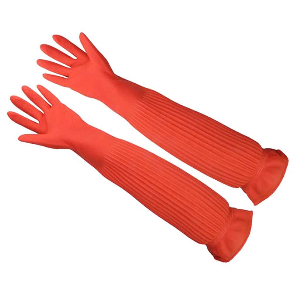 55cm køkkenopvask vask vandtæt skridsikker langærmet latex rengøringshandsker husholdnings silikone opvask handsker
