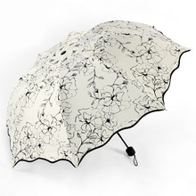 Hibiscus peinture parapluie pliant pour femmes hommes poche blanche Parasol pluvieux Anti-UV imperméable Portable noir revêtement parapluies