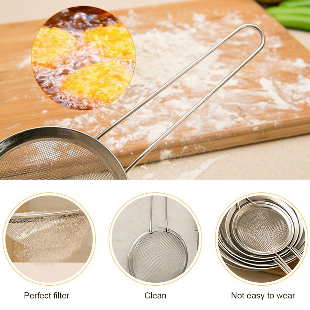 Kitchen Fine Mesh Strainer Stainless Steel Fine Mesh Strainer Tea Colander Long Handle Food Sifter Flour Sieve Baking Tool