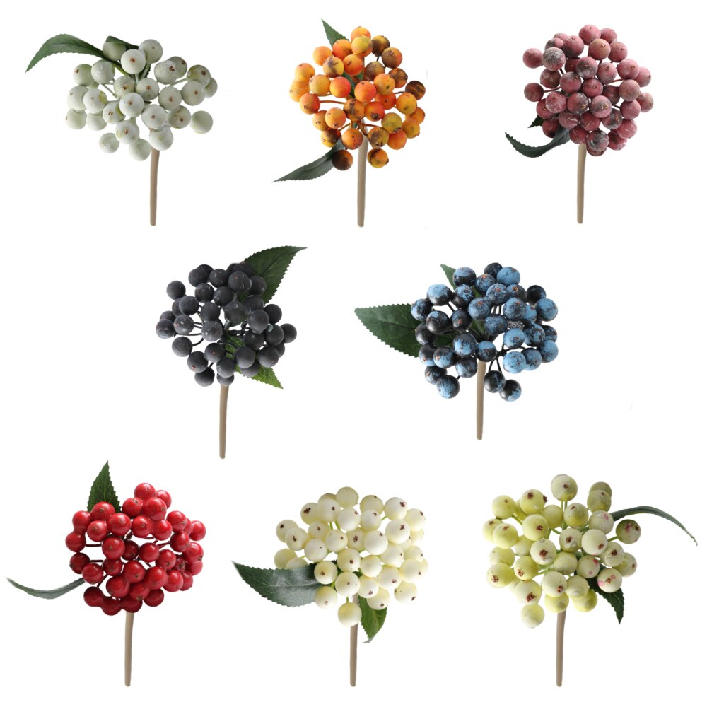 Berry Simulation Fruits Christmas Berries Artificial Flower Eco-friendly Home Office Decor 8 Colors Living Room Bunch Ornaments