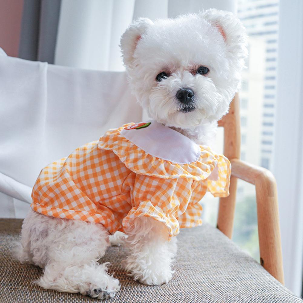 Diverse Stijlen Modieuze Oranje Grid Twee Benen Hond T-shirt Cartoon Patroon Puppy Kleding Mooi Ogende Voor Bruiloften