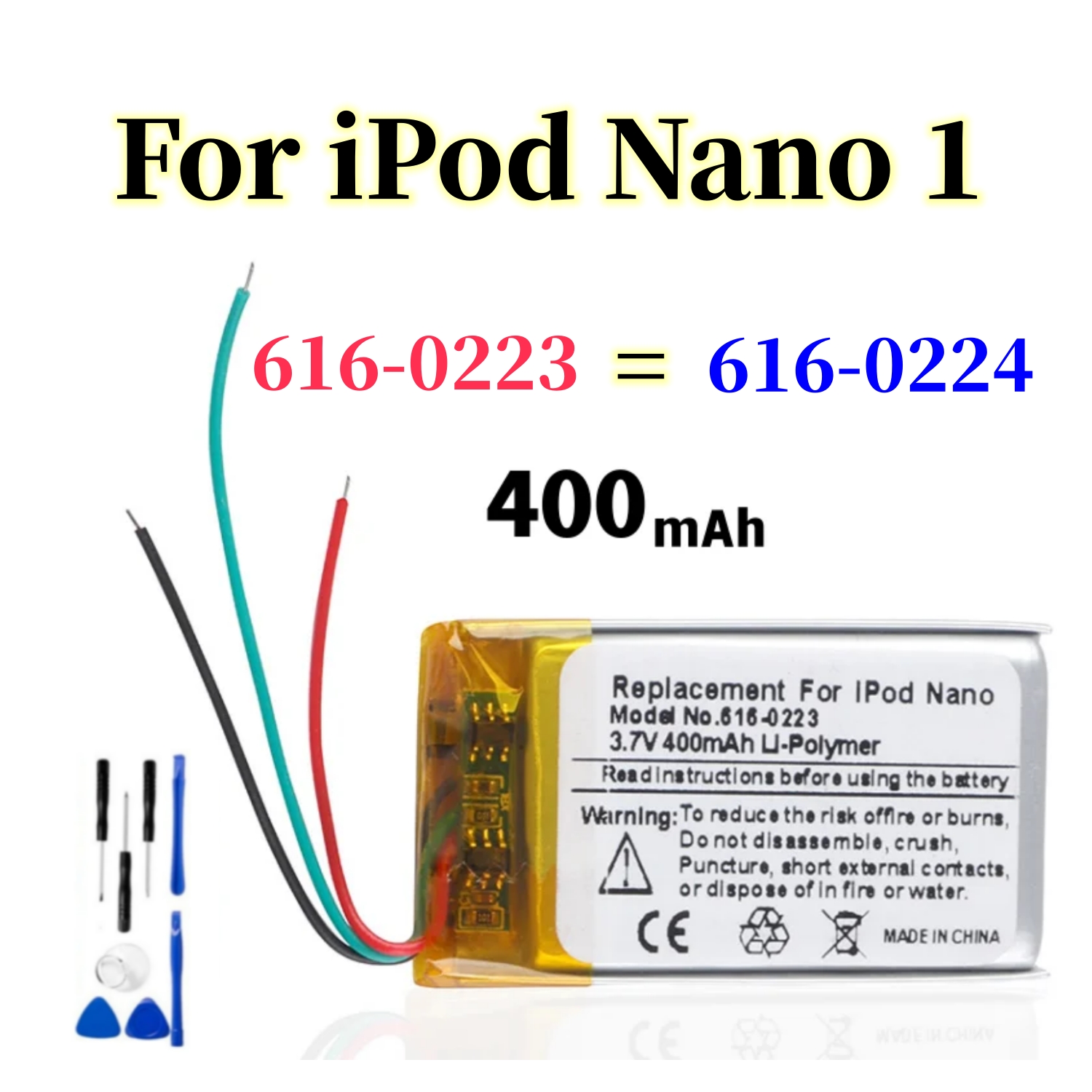 Nueva batería para iPod Nano 1 2 3 4 5 6 7 4th 5th 6th 7th 1st 2nd Gen 2Gen 3rd 3 Gen 3Gen + herramientas gratuitas: Verde