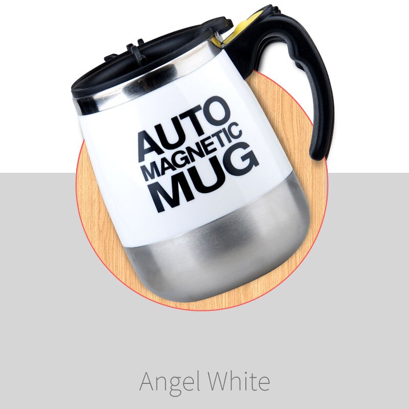 Tasse magnétique à agitation automatique, en acier inoxydable, mélange de café et de lait, mélangeur intelligent, mug thermos: White (AAA Battery)