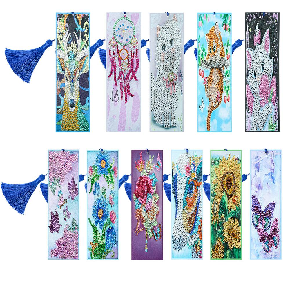 5D Special Shaped Diamond Painting Leather Bookmark Diamond Embroidery Craft Tassel Book Marks DIY Crafts Christmas