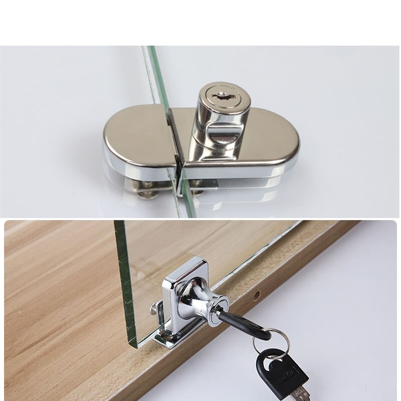 Glass display cabinet/Showcase locks, Zinc Alloy,5-8mm glass, single/Double door,No need drilling,DIY cabinet,easy to install