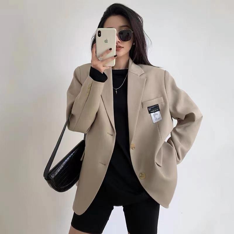 Yming Damen Langarm Knöpfe Cardigan Büroarbeit Anzug Revers Business Anzugjacke Lange Vorne Offen Blazer Blau XS