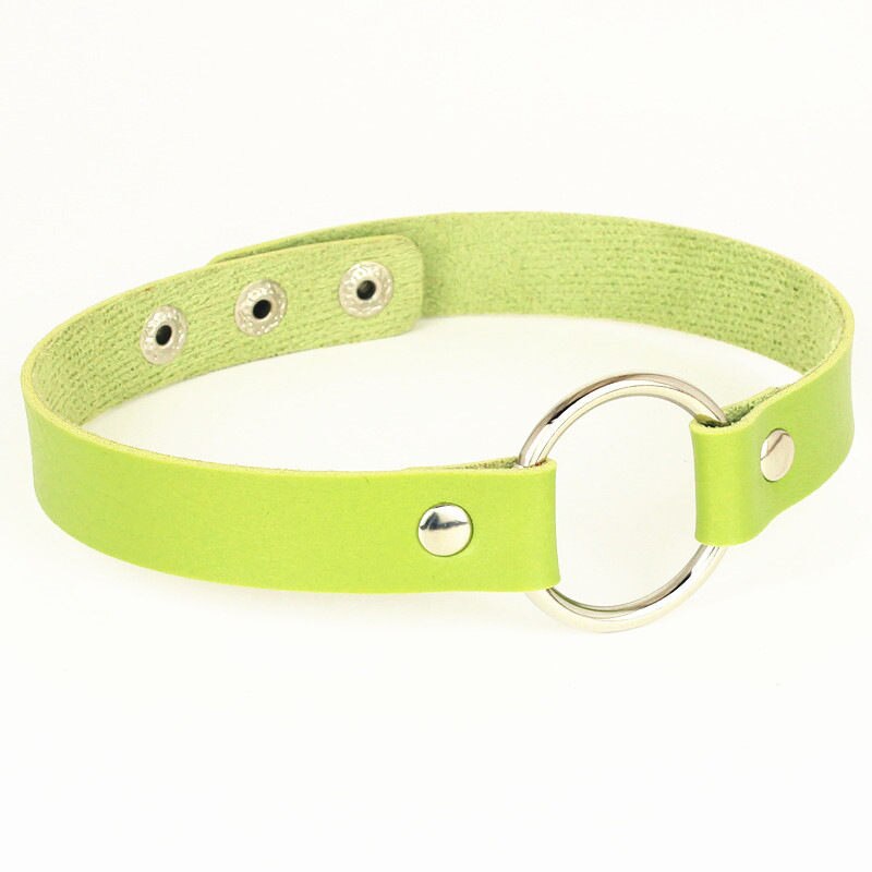 PU Leder Halsband Edelstahl Runde Halsketten auf Hals Schnalle Gürtel Gothic Schmuck für Frauen choker halskette: green