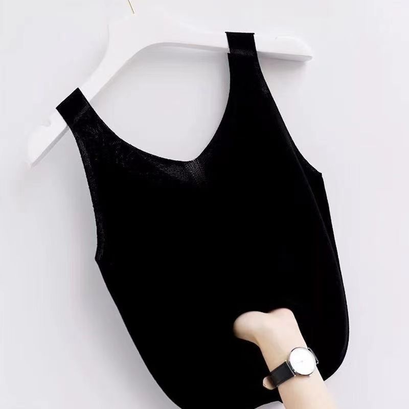 Plus Gebreide Tank Top V-Hals Ijs Zijde Mouwloze 2024 Zomer Kleding Vesten Voor Vrouwen Koreaanse Mode Losse Elegante Casual Cami Top