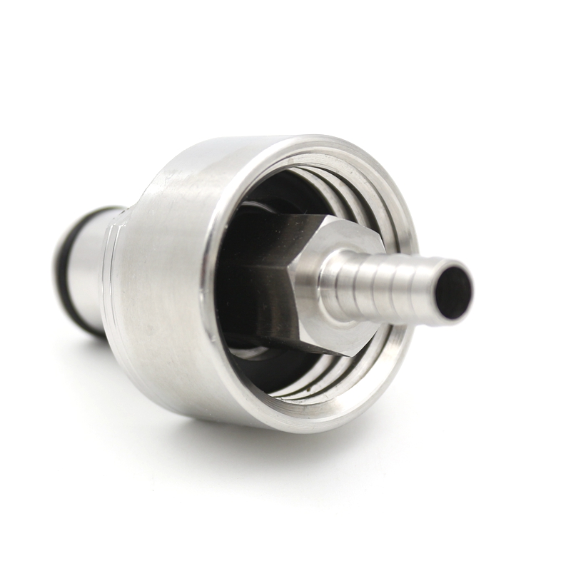 Stainless Carbonation Cap w/ 5/16" Barb, Ball Lock Type, fit soft drink PET bottles, Homebrew Kegging