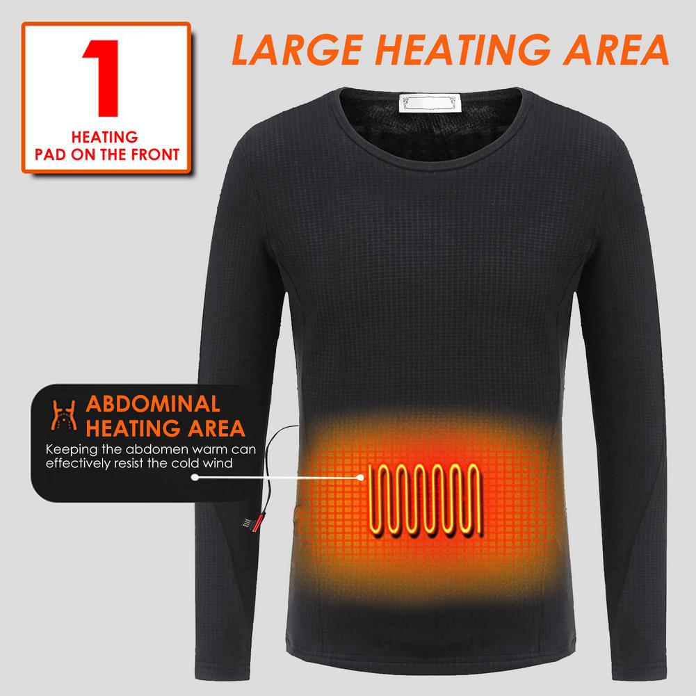 Isoleret varme undertøj vaskbart usb elektrisk opvarmet termisk t-shirt med lange ærmer (batteri ikke inkluderet)
