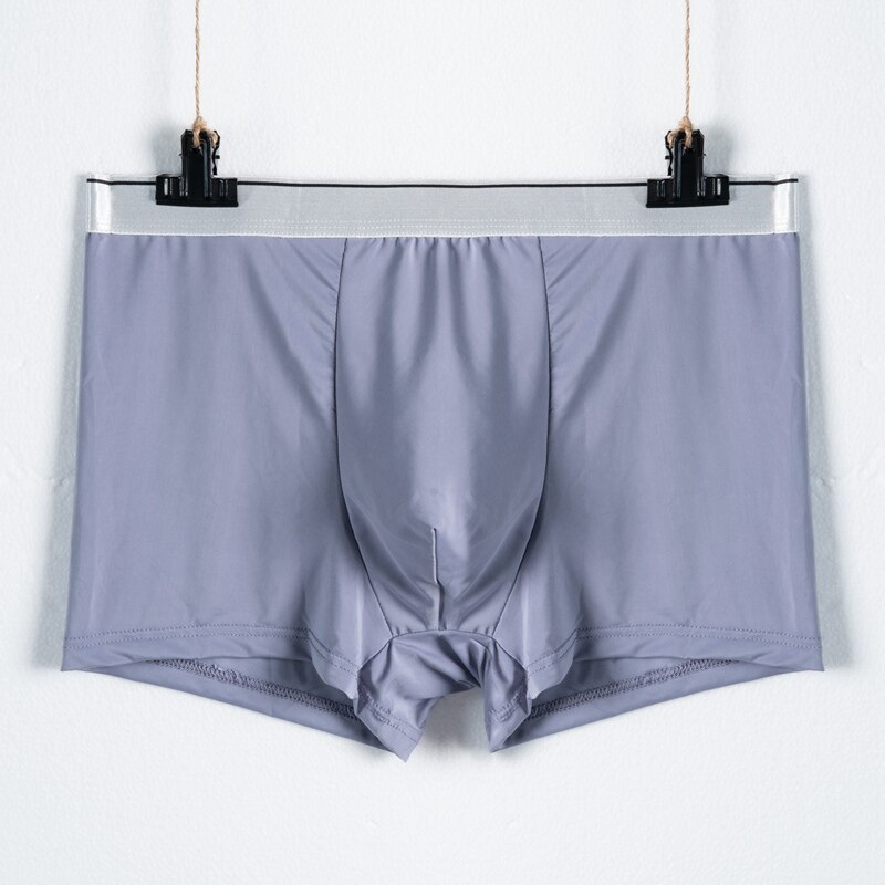 Boxer pour homme, sous-vêtement respirant, couleur unie, à la , argenté, confortable, sans couture, en soie glacée: gray / Asia Size 4XL