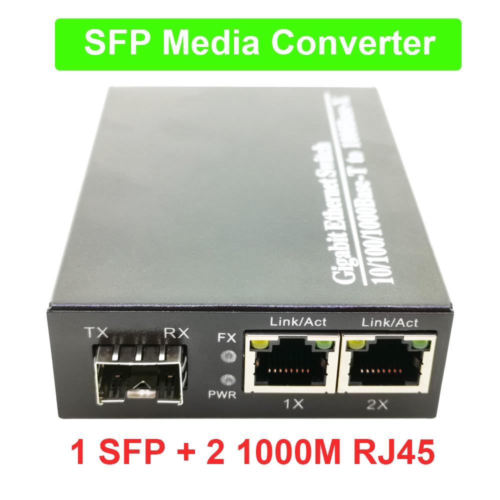 SFP Fiber media Converter om RJ45 Gigabit Media Converter SFP 2*10/100/1000 M Ethernet Converter transceiver fiber optische schakelaar