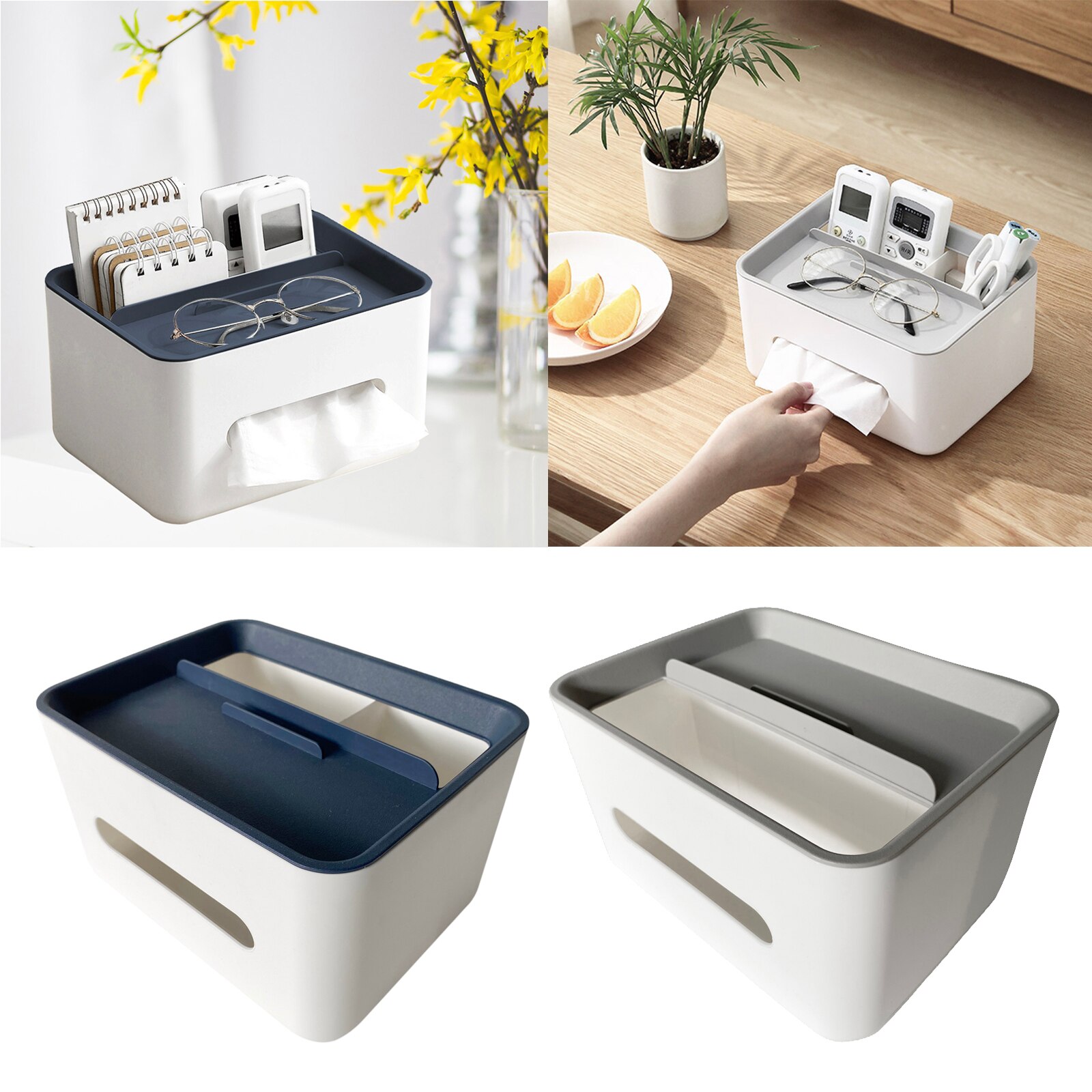 Multifunktionel desktop organizer fjernbetjening holder blyant saks beholder tissue box