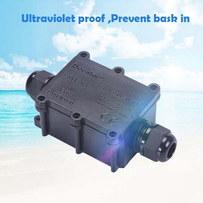 IP68 Waterproof Black Black Transparent Plastic Cable Wire Connector Gland Electrical 2-Cable Junction Box with Terminal