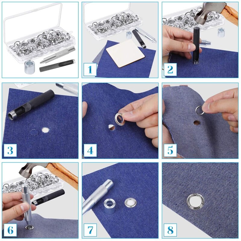 120 Sets 1/2 Inch Grommet Eyelets Kit Include Grommets Eyelets and Grommet Setting Tool with Storage Box