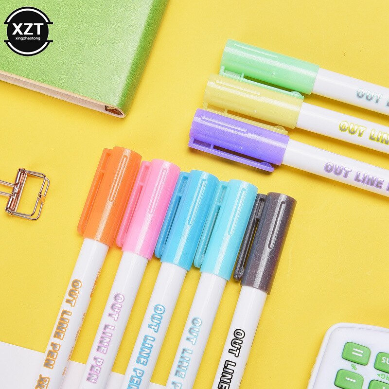 Colorful Highlighter Pen Writing Drawing Double Line mildliner Outline Pen Fluorescent Markers Letter Album Card Pen stationery