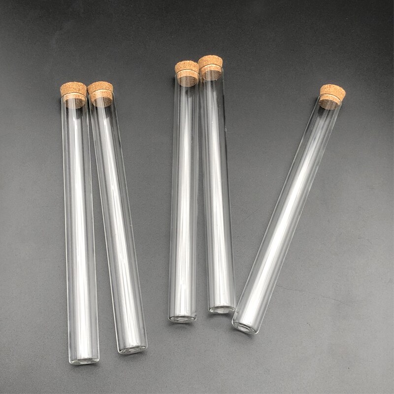 15x150mm Lab Transparent Flat Bottom Glass Test Tubes With Cork Wooden Stoppers for Laboratory Container 20pcs/Pack