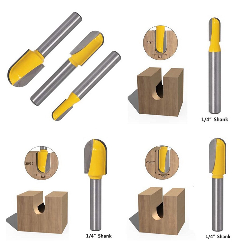 6Pcs 1/4Inch Shank Carbide 90 Degree V-Groove And Round Nose Groove Router Bit Set Lettering Engraving Cutter