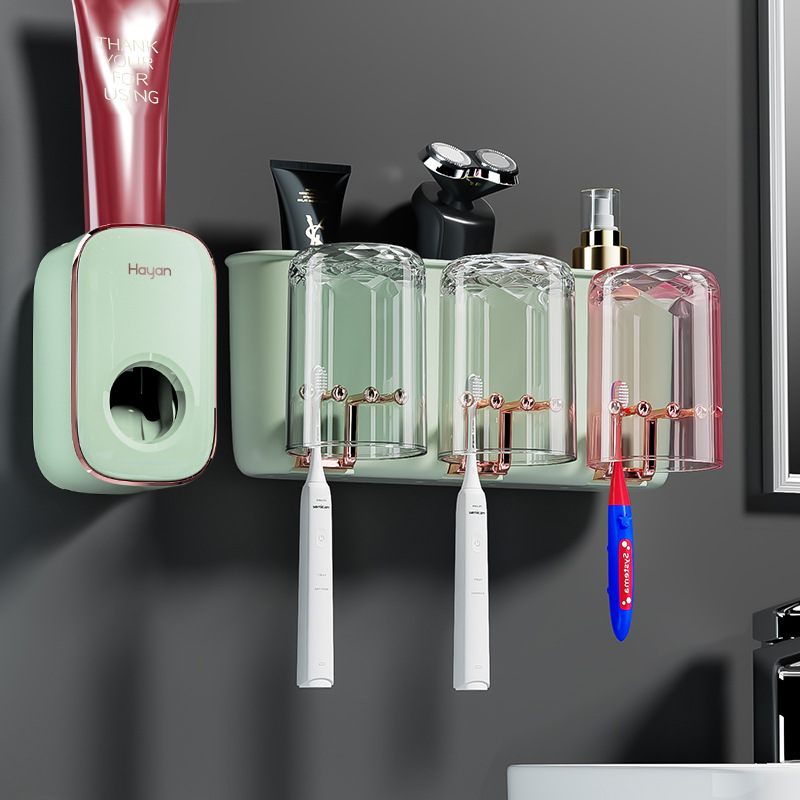 ECOCO – distributeur automatique de dentifrice à pression, accessoires de salle de bains, poinçon gratuit, ensemble de porte-brosse à dents, support de rangement mural: Figure 10