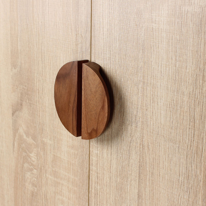 Solid Wood Semicircle Kitchen Cabinet Handles Beech/Walnut Bedroom Wardrobe Pulls Quadrant Cupboard Door Knobs Cabinet Hardware