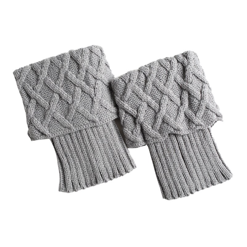 Leg Warmers Women Short Knitted Boot Cuffs Socks Cover Diamond Checkered Knitted Thermal Winter Shoe Accessories: Light gray