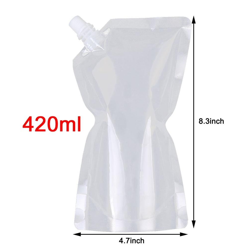 10 stk / sæt gennemsigtig engangssaftpose med skrå tragt til festdrikkepose med dyse, stå op holdbare opbevaringsposer: 420ml