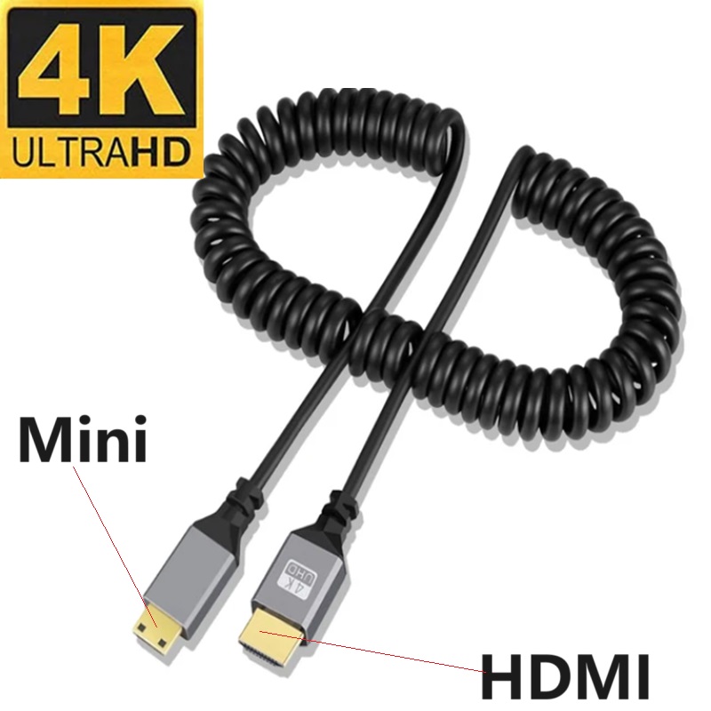 4K HDMI kabel sprężynowy z męskiego na męskie lewego prawego w górę w dół Mini Micro hdmi zwinięty przedłużacz elastyczny kabel spiralny podłącz kabel HDMI: green