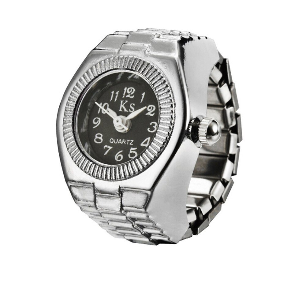 Kreative Ring Uhr Luxus Silber Stahl Kühlen Elastische Quarz Ring Finger Uhr Paar Uhren Reloj Mujer Montre Zegarek: Schwarz 