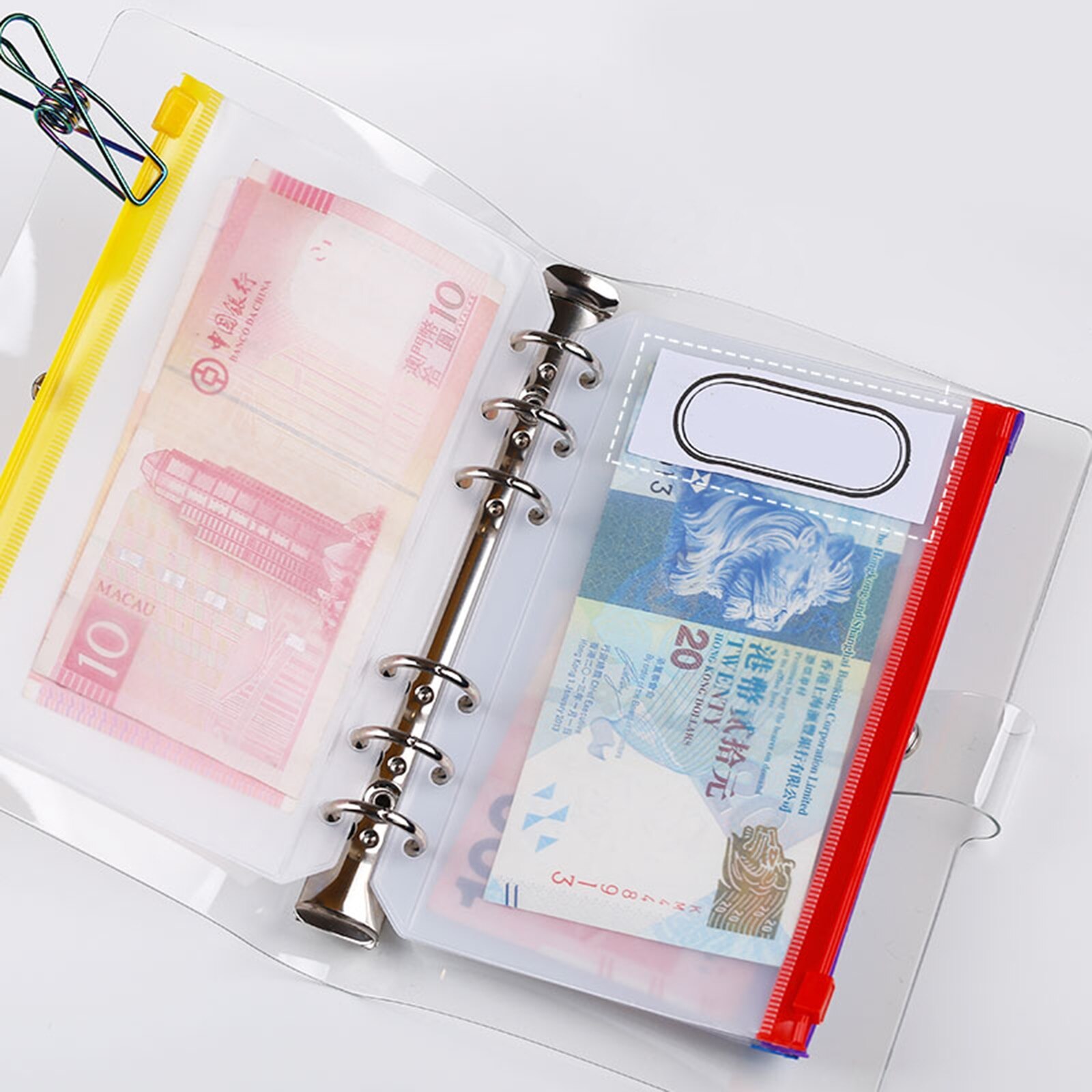 Carpeta transparente de PVC con 6 agujeros, carpeta A6 para portátil, bolsa de hojas sueltas, bolsas de archivo, cierre A6, 12/24 Uds.