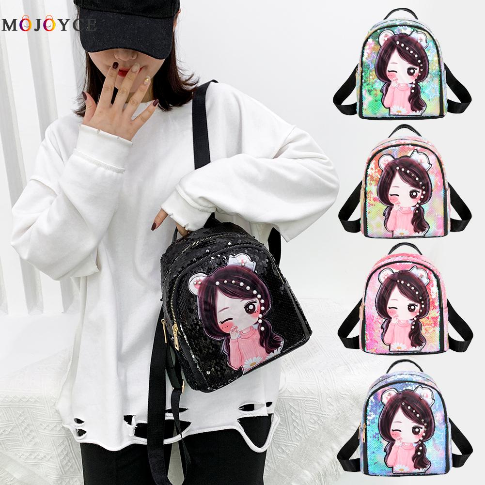 SchöNe Pailletten Frauen Mädchen Rucksack Karikatur Puppe Licht Schulter Schule Taschen