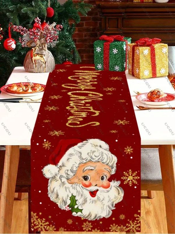 Jul linne bordslöpare dekorativ tyg flagga familj fest jul hem matsal kök halloween jultomten: 34*240cm
