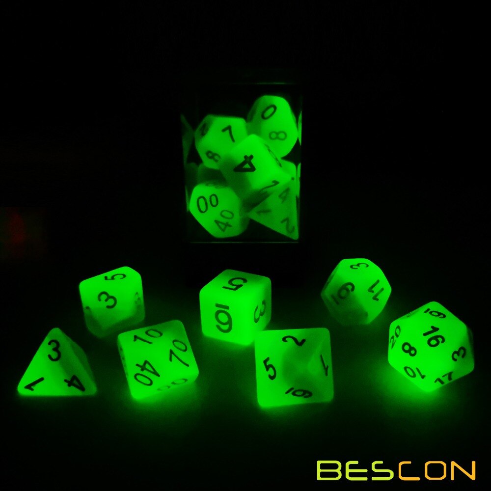 Bescon Gradiënt Gloeiende Polyhedrale Dobbelstenen 7 Pcs Set Bos Licht, Geleidelijke Lichtgevende Rpg Dobbelstenen Set Glow In Dark, Dnd Spel Dobbelstenen