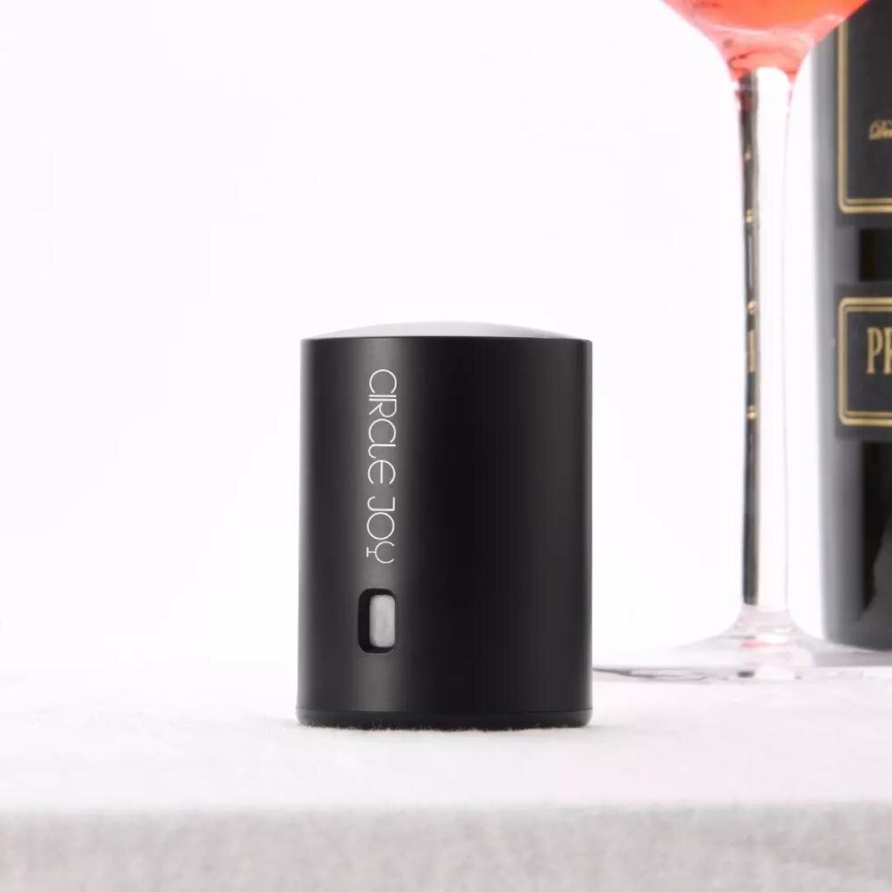 Original Circle Joy Smart Wine Stopper Stainless Steel Vacuum Memory Wine Stopper Electric Stopper Wine Corks black: ABS black