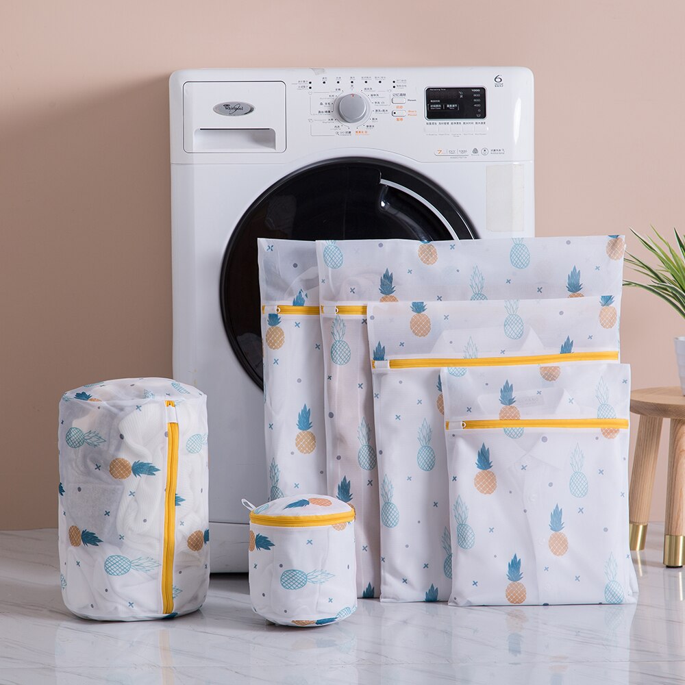Pineapple Cactus Printing Zippered Mesh Laundry Bag Underwear Sock Washing Machine Polyester Washing Net Bag: 6piece-set