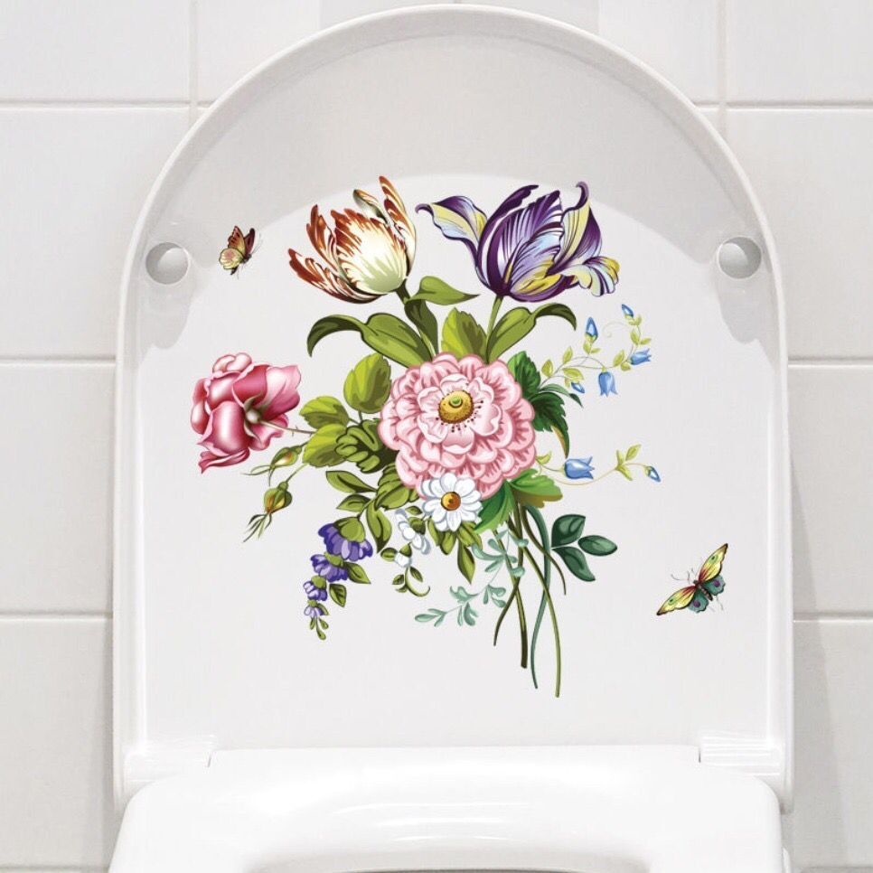 Smukke farverige blomster toilet sæde badeværelse dekoration pvc toilet gulv klistermærker wc indretning toilet bundet hanako kun klistermærker: Hm002
