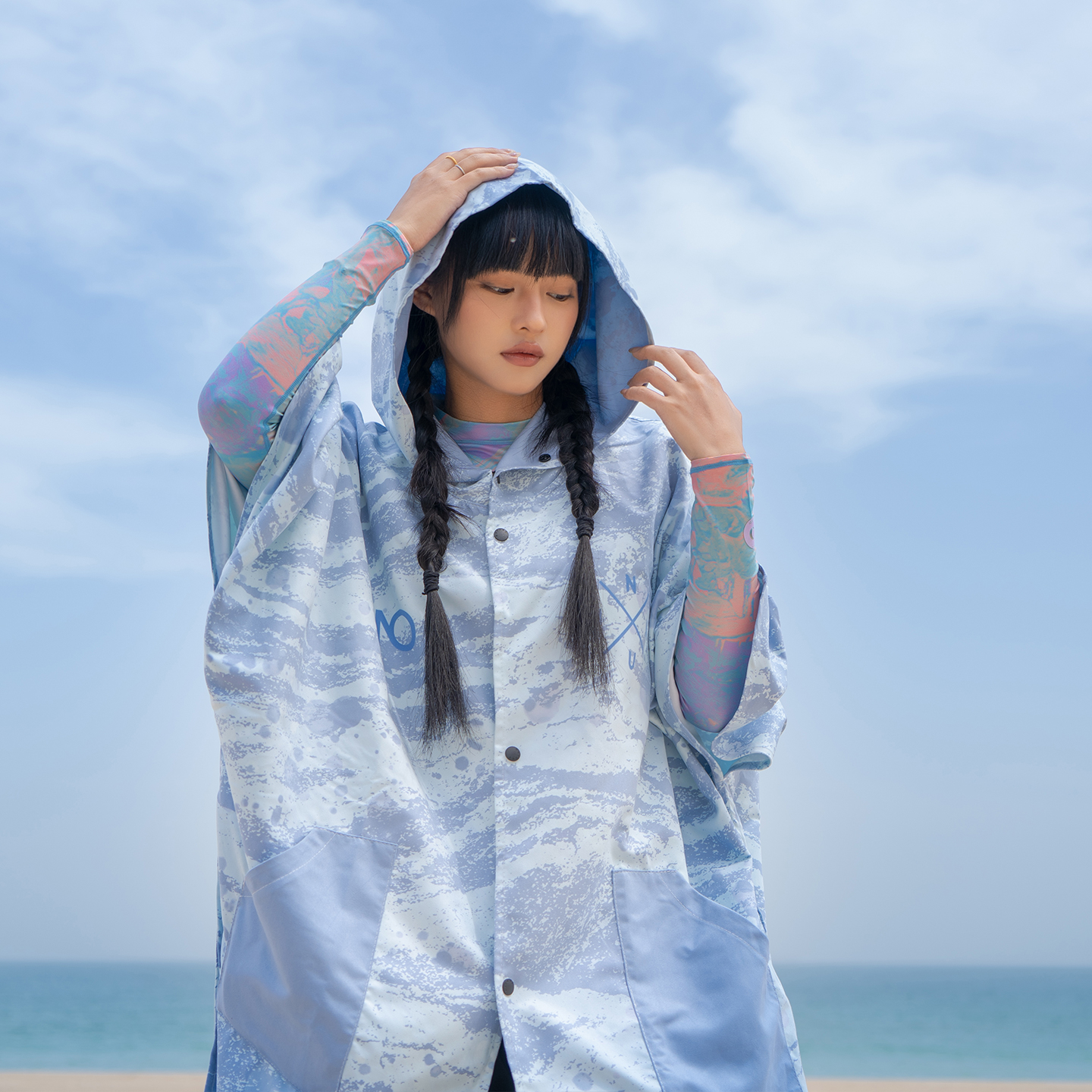 nu-Juni Surfen-Poncho-Handtuch für Erwachsene, leicht, schnell trocknend, Strandmode, wasserdicht, Wickelmantel zum Schwimmen, Surfen, mit Kapuze: Grün